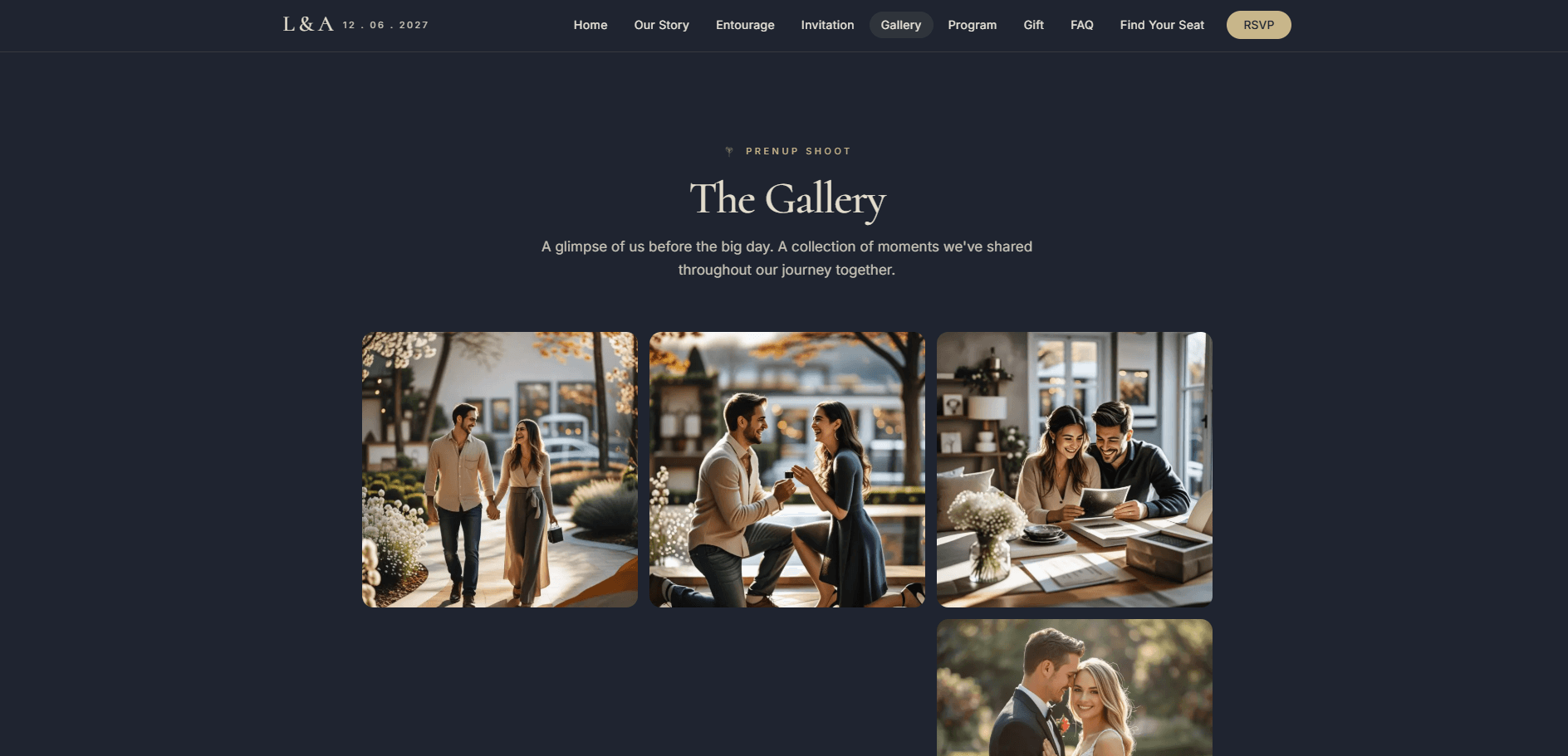 Wedding site gallery shown as a masonry grid of photos